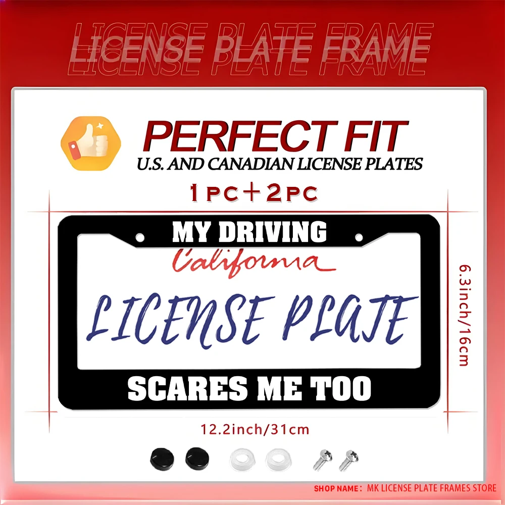 مضحك ومبتكر من الألومنيوم الأسود 2 - إطار لوحة ترخيص مع مجموعة براغي، هدية تزيين السيارة، 6 × 12 بوصة #1