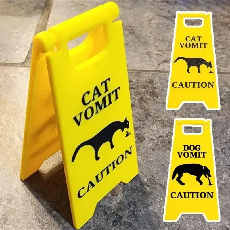 New Funny Cat Vomit Sign Bright Yellow Gift Dog Vomit Sign Yard Signs Humorous Cat Decorations For Pet Owners