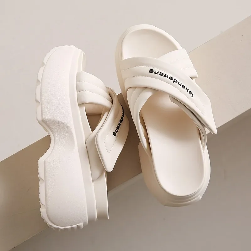 Women Platform Slippers New Summer Designers Chunky Wedge Shoes Beach Flip Flops Woman Outdoor 8CM Heels Casual Sandalias 2024