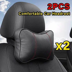 2PCS Top Quality Cowhide Car Neck Pillows Headrest Neck Pillow Support Auto Universal Seat Soft Breathable Interior Decoration