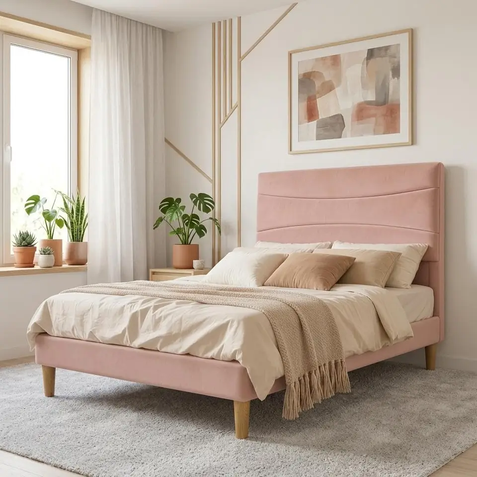 Upholstered Platform Bed Frame with Headboard