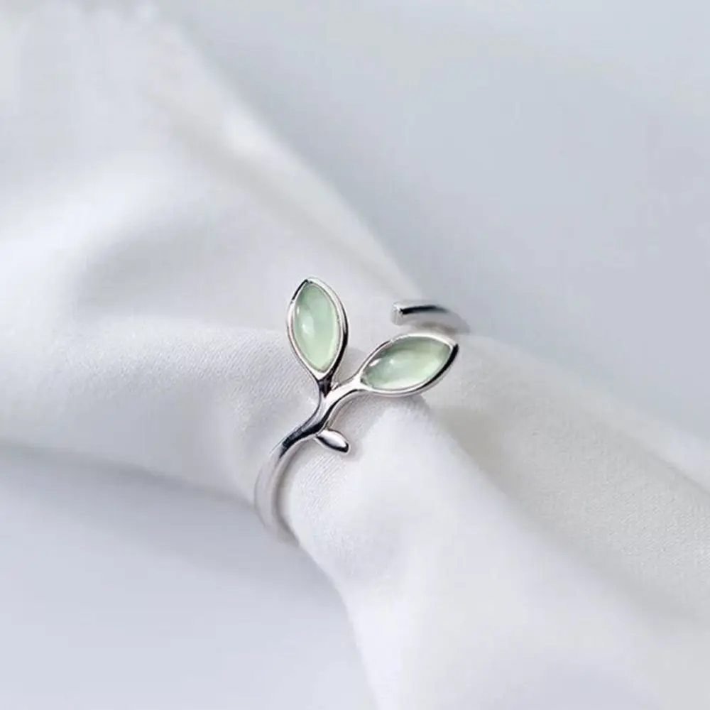 2024 Fashion Silver Elegant Green Leaf Bracelet Ring Women\'s Jewelry Set Popular Packaging