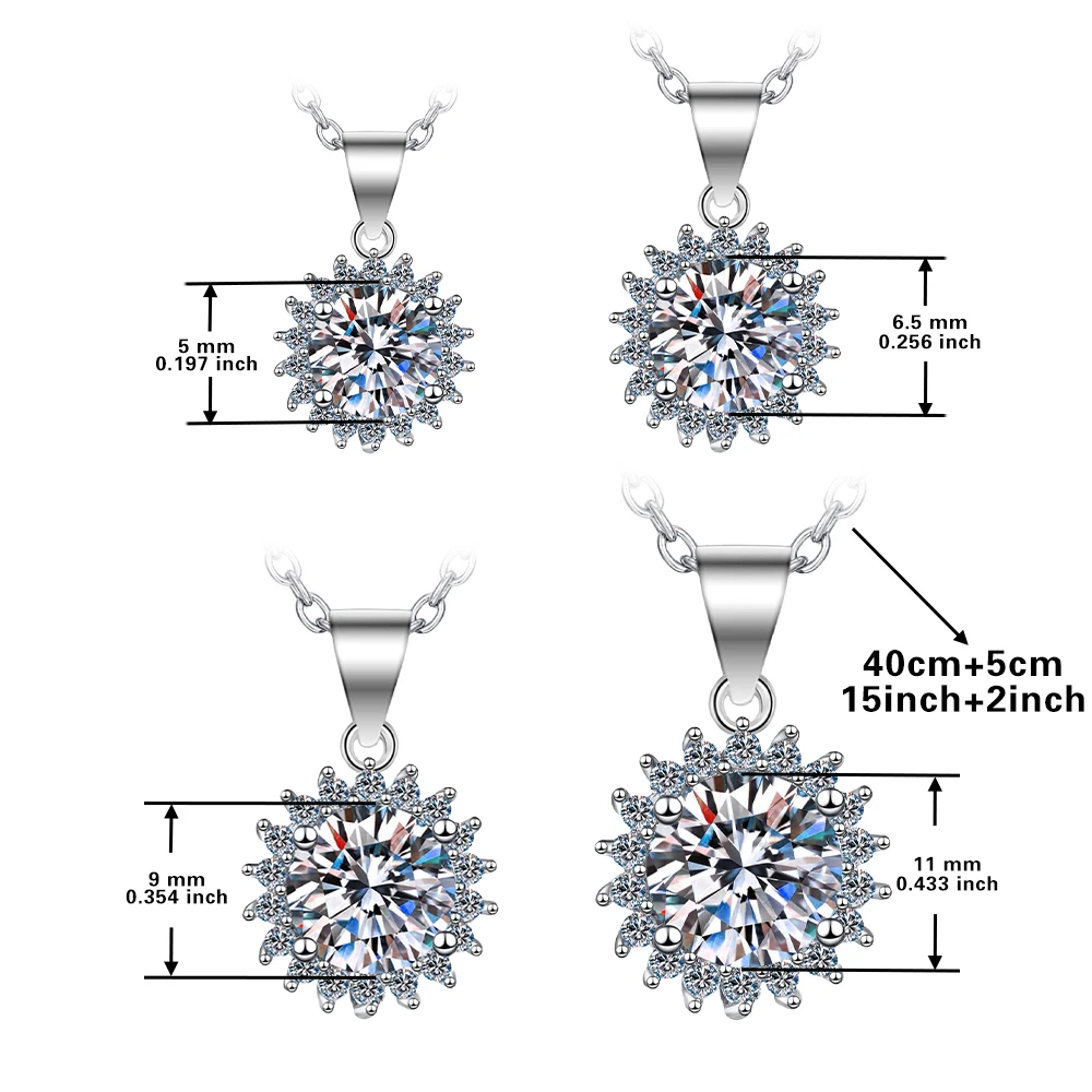 White Sunflower GRA moissanite Pendant S925 silver Platinum plating Charm Party Wedding Pendants Necklace For Women Jewelry