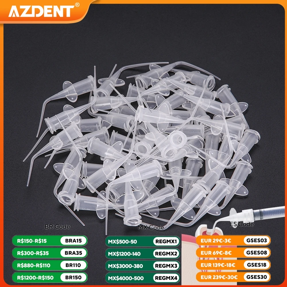 50 unids/pack AZDENT Dental desechable jeringa punta Endo riego conducto radicular mariposa aguja 0,25mm colores azul transparente