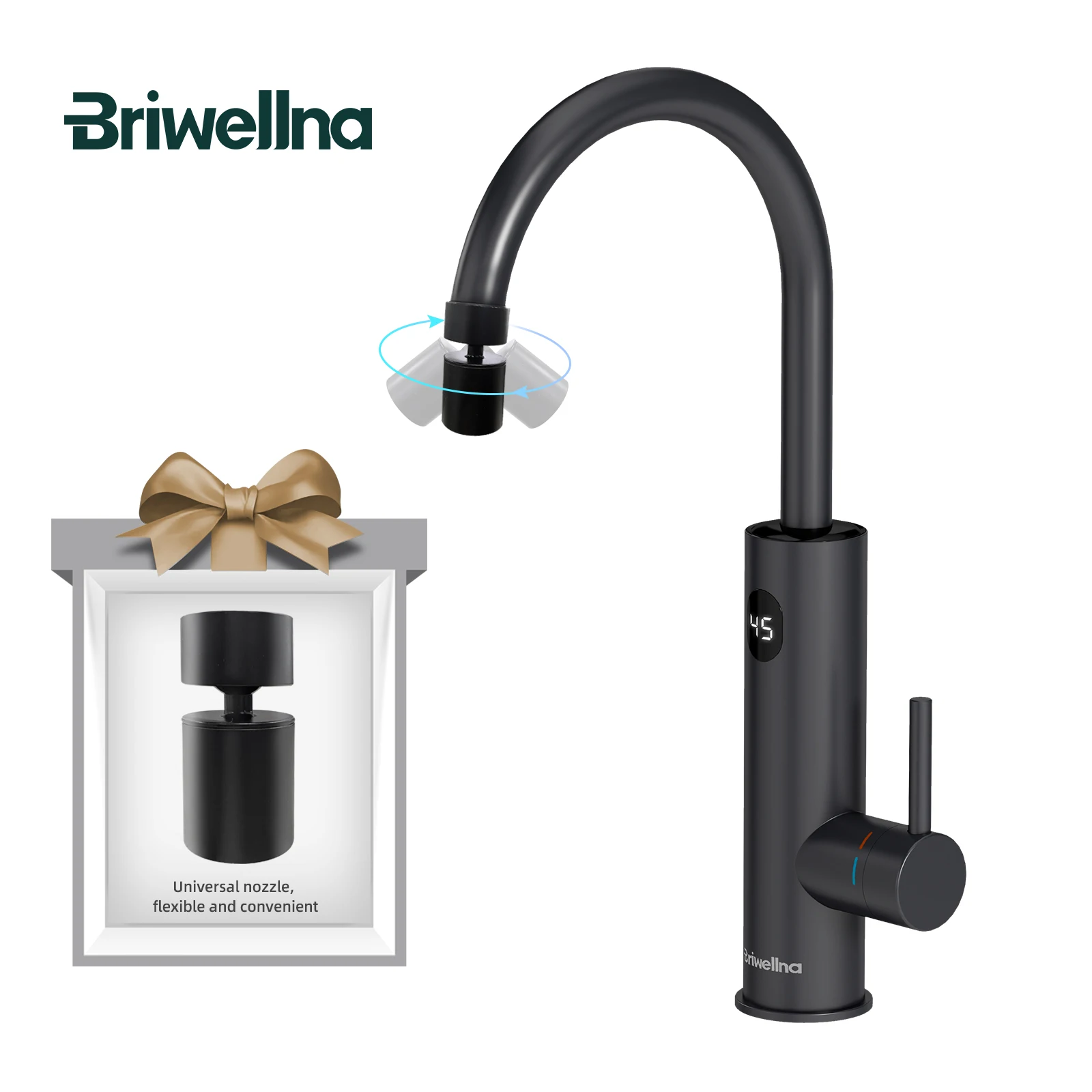 Briwellna Instant Hot Water Verwarmingskraan 220V Elektrische Kraan Met Universele Adapter Tuit RVS Verwarmingskraan