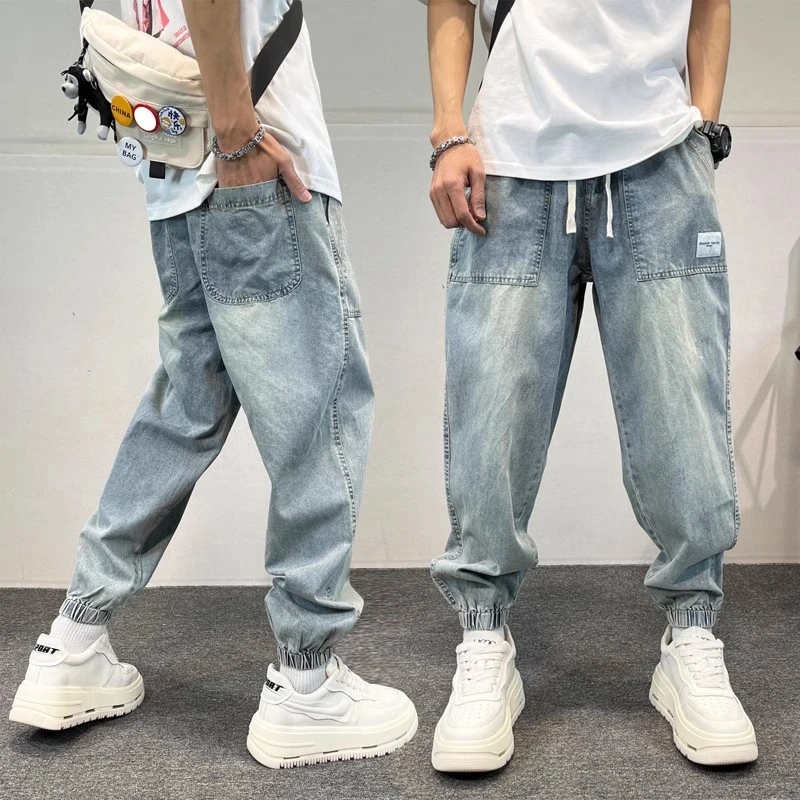 

Loose Men's Drawstring Polar Big Boy Jeans Denim Jeans Casual Elastic Waist Yk2 Streetwear Pants Fashion 2024 New Spring Autumn