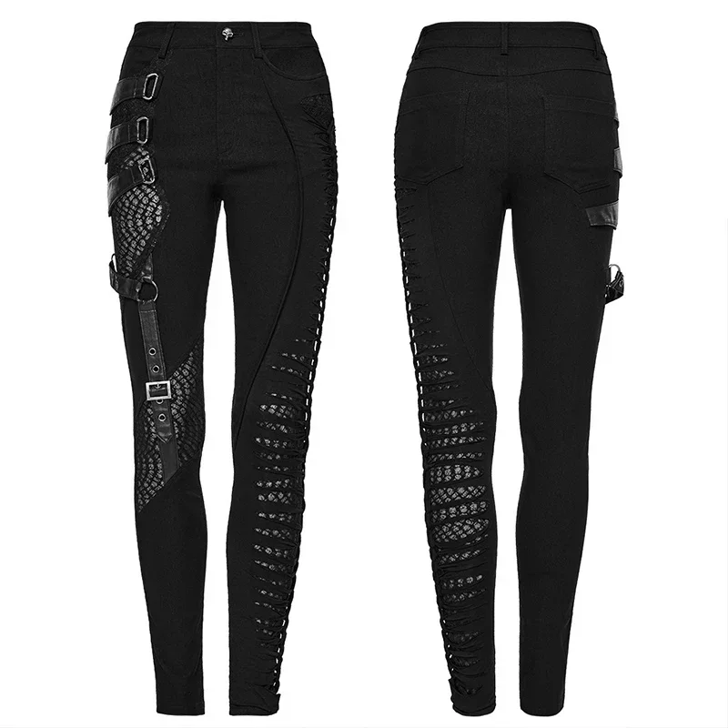 PUNK RAVE Women\'s Punk Recombined Asymmetric Pants Personality Irregular Slim Black Leggings Female Trousers Spring/Autumn