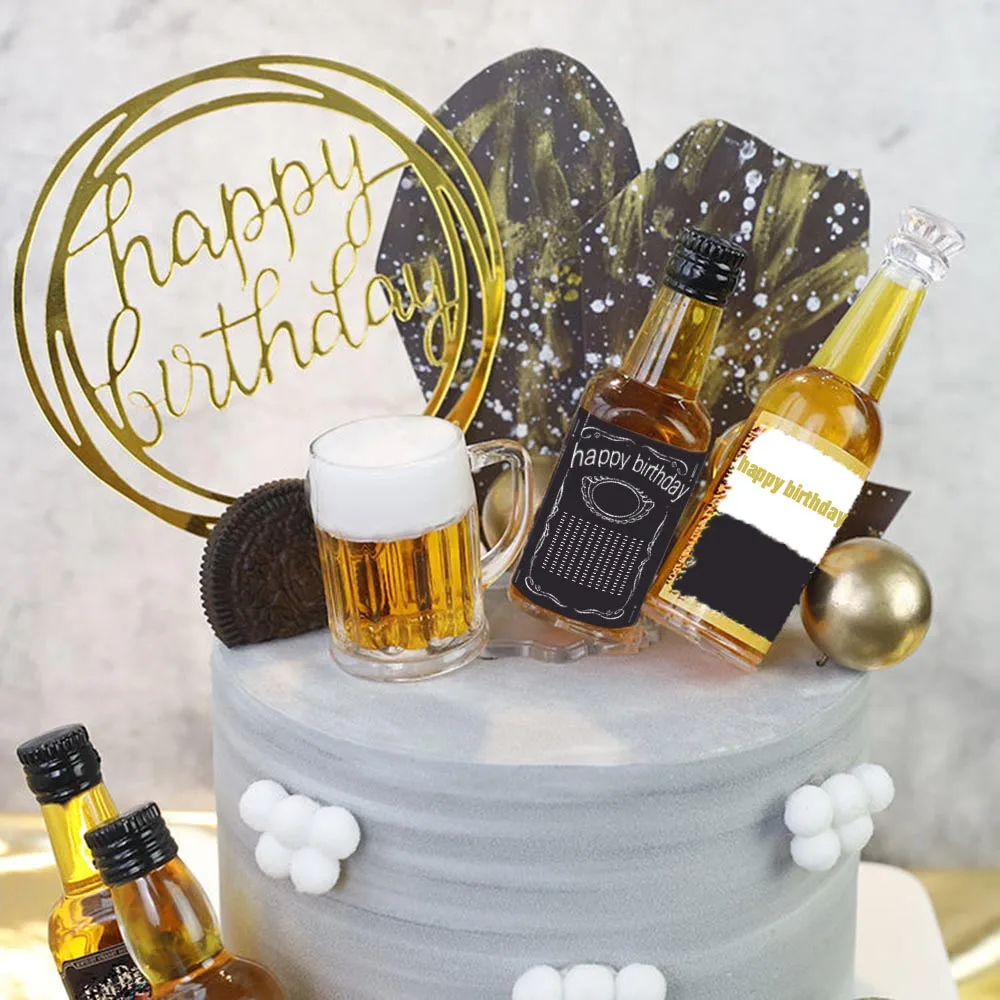 Adorno para tarta de cerveza, adorno para botella de vino para hombres, decoraciones para fiesta de cumpleaños para padre y niño, decoraciones para tarta de whisky feliz vino
