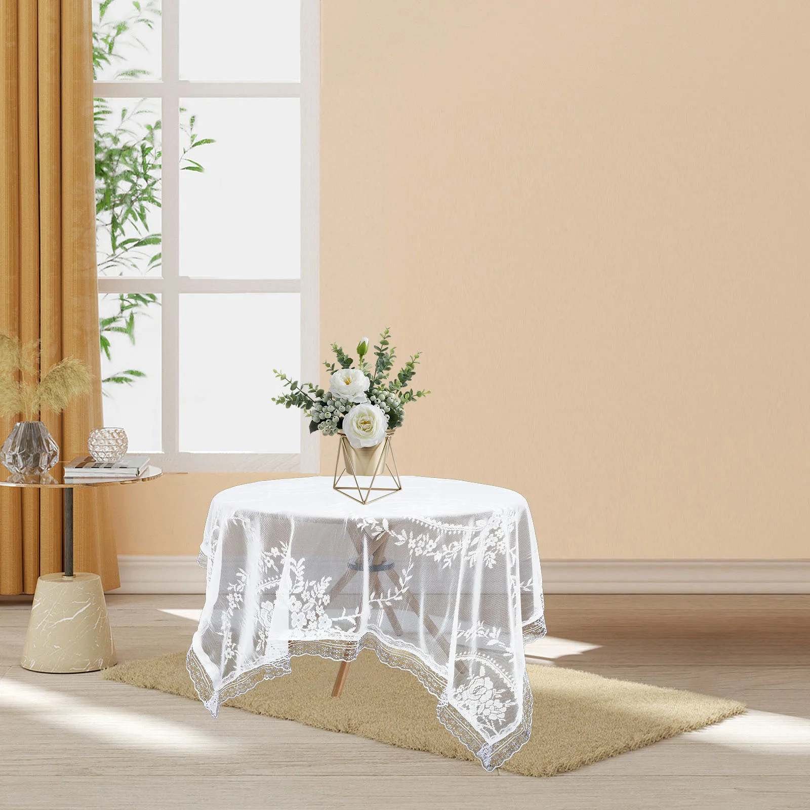 مفرش طاولة مستدير مقاس 60 بوصة، غطاء طاولة من الدانتيل الأبيض لحماية الأثاث الخارجي، قابل لإعادة الاستخدام، مقاوم للطقس، مناسبة الحديقة #6