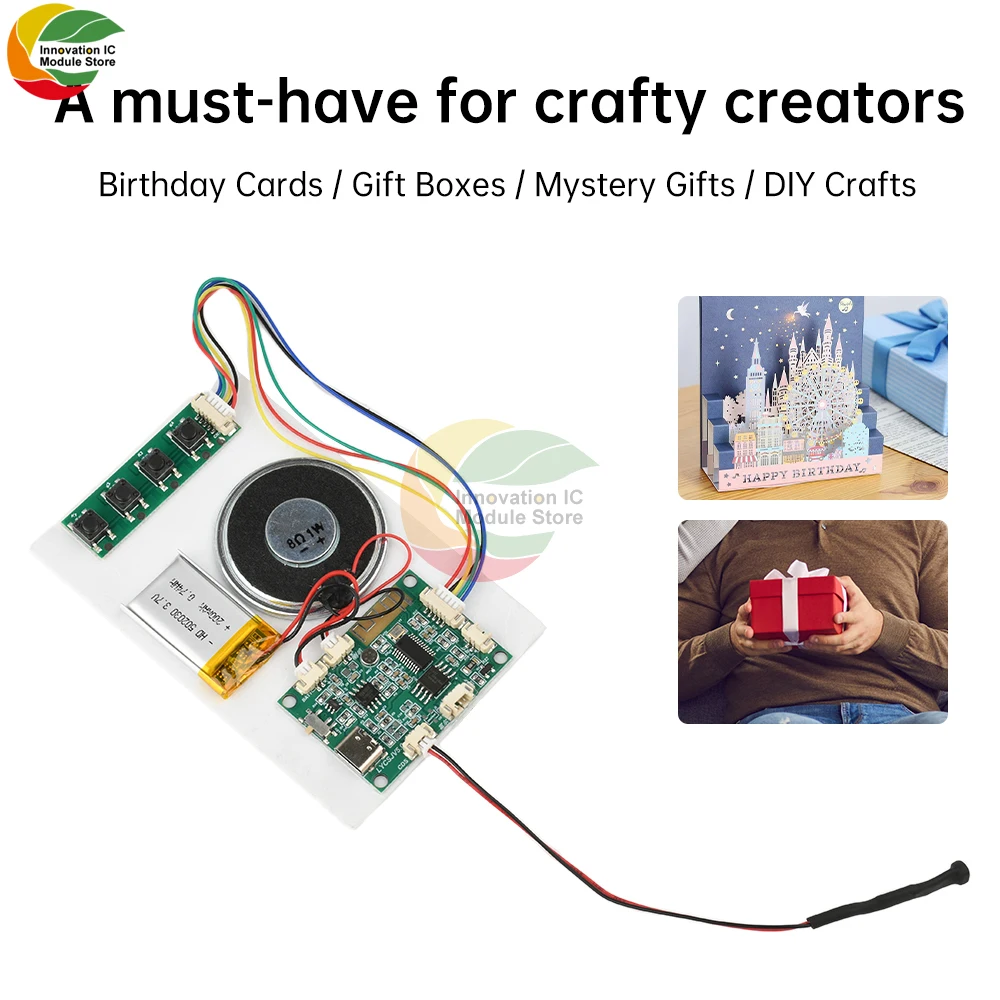 Módulo de gravação bluetooth diy, placa de decodificação de mp3, módulo de movimento de placa de gravação, capacidade de 8m, reprodutor de mp3