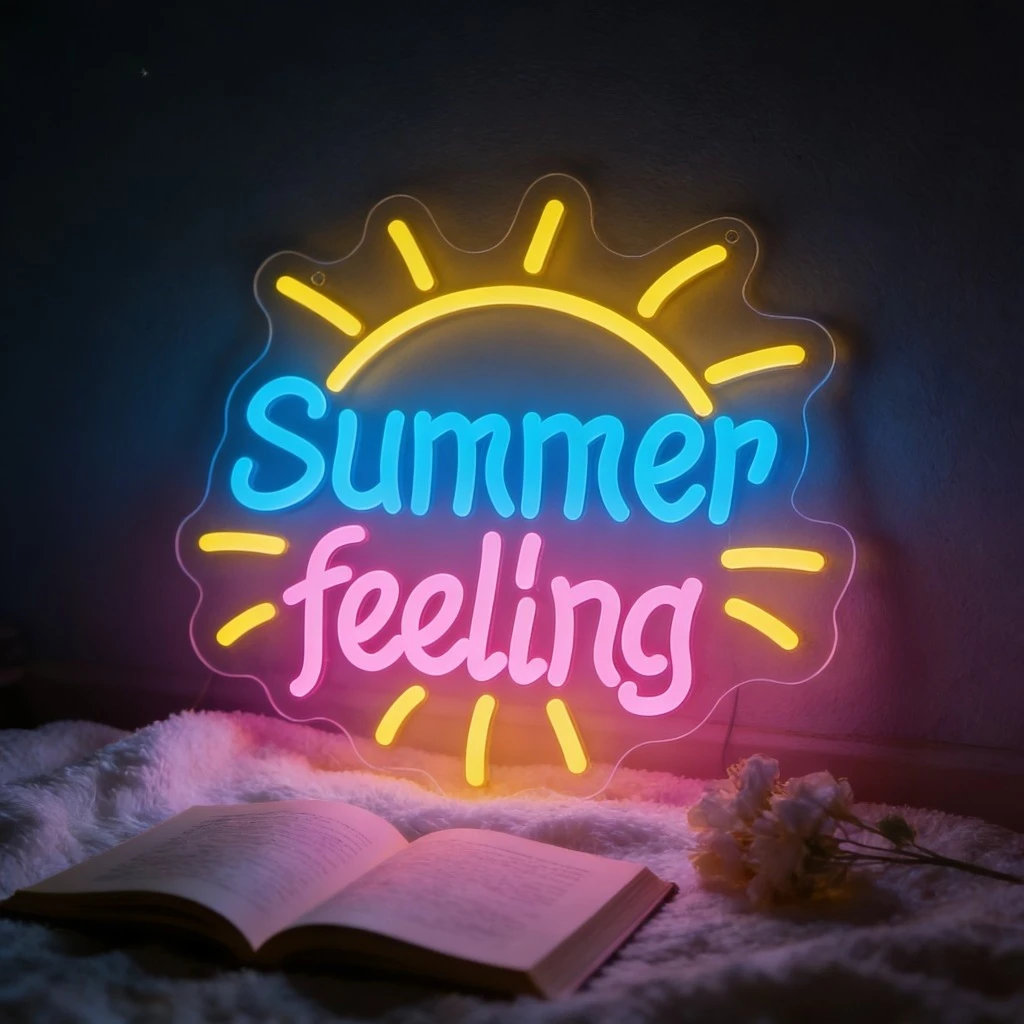 

Summer Feeling Neon Sign LED Wall Art for Bedroom Home Party Decor Creates Warm Summer Vibes Romantic Ambiance Lighting