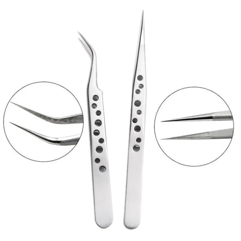 1/2Pc Professional High Precision Stainless Steel Tweezers Curved Straight Tip Tweezer for Eyelash Extensions Eyebrow Tweezers