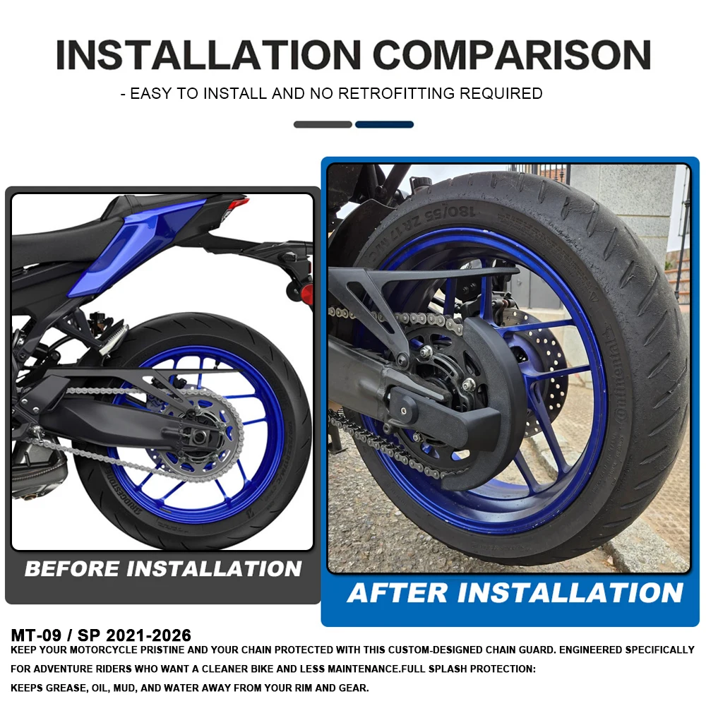 For Yamaha MT-09/SP 2021-2026 Anti-Splash Chain Guard MT 09/SP Plate Chain Guard Cover Rear Wheel Cleaning Fender Protection