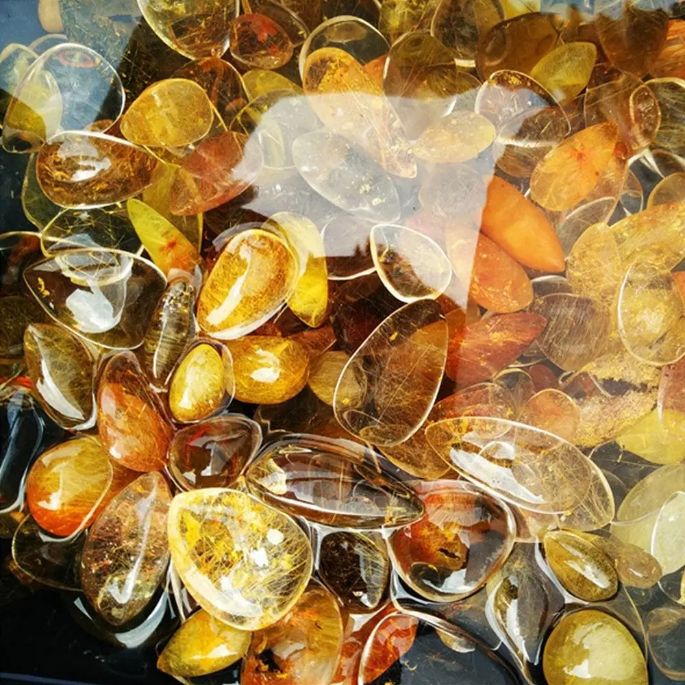 كريستال شعر أصفر سيترين طبيعي ، حجر شعر من الكوارتز الروتيل ، حجر مصقول ، عينات معدنية ، مجوهرات علاجية ، ديكور منزلي