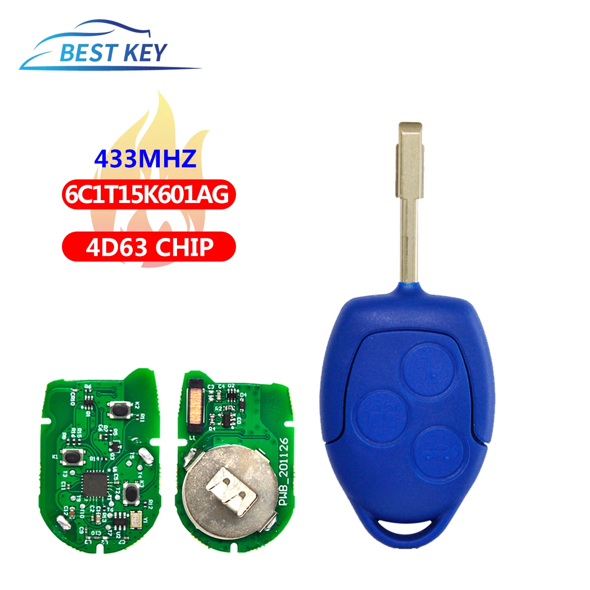 

BEST KEY Replacment Smart Key Car Remote Control Key For Ford Transit WM VM 2006-2014 4D63 Chip 433MHz P/N 6C1T15K601AG