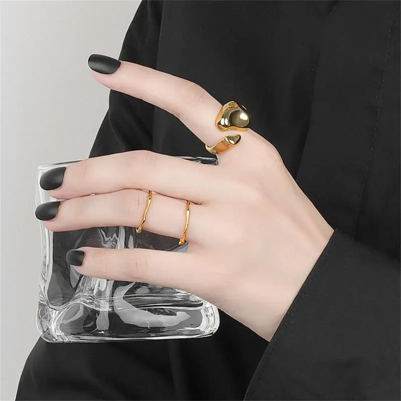 2023 New Trend Rings Stainless Steel Rings For Women Gold Color Hollow Wide Ring Female Male Party Finger Jewelry Accessories