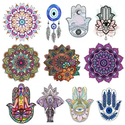 Iron on Patches Hand of Fatima Mandala Flowers Stripes Thermo Stickers on Clothes Heat Transfer Fusible Sticker Custom Patch