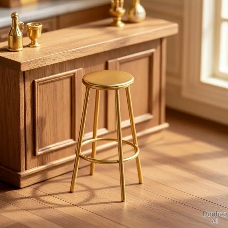 Modern Miniature Metal Chair 1:12 Scale Bar Stool for Dollhouse Decoration Piece