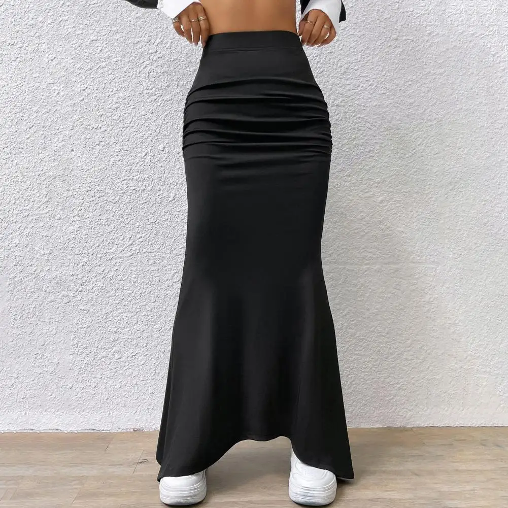 Women Maxi Skirt High Waist Solid Color Fishtail Skirt Slim Fit Hip Lifting Ankle Length Skirt