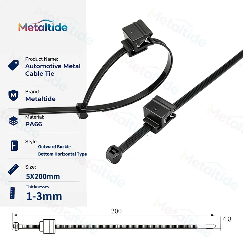 Automotive Reverse Mount Plastic Cable Tie Mount, PA66 Nylon Wire Harness Clips for Car Panel Fastening