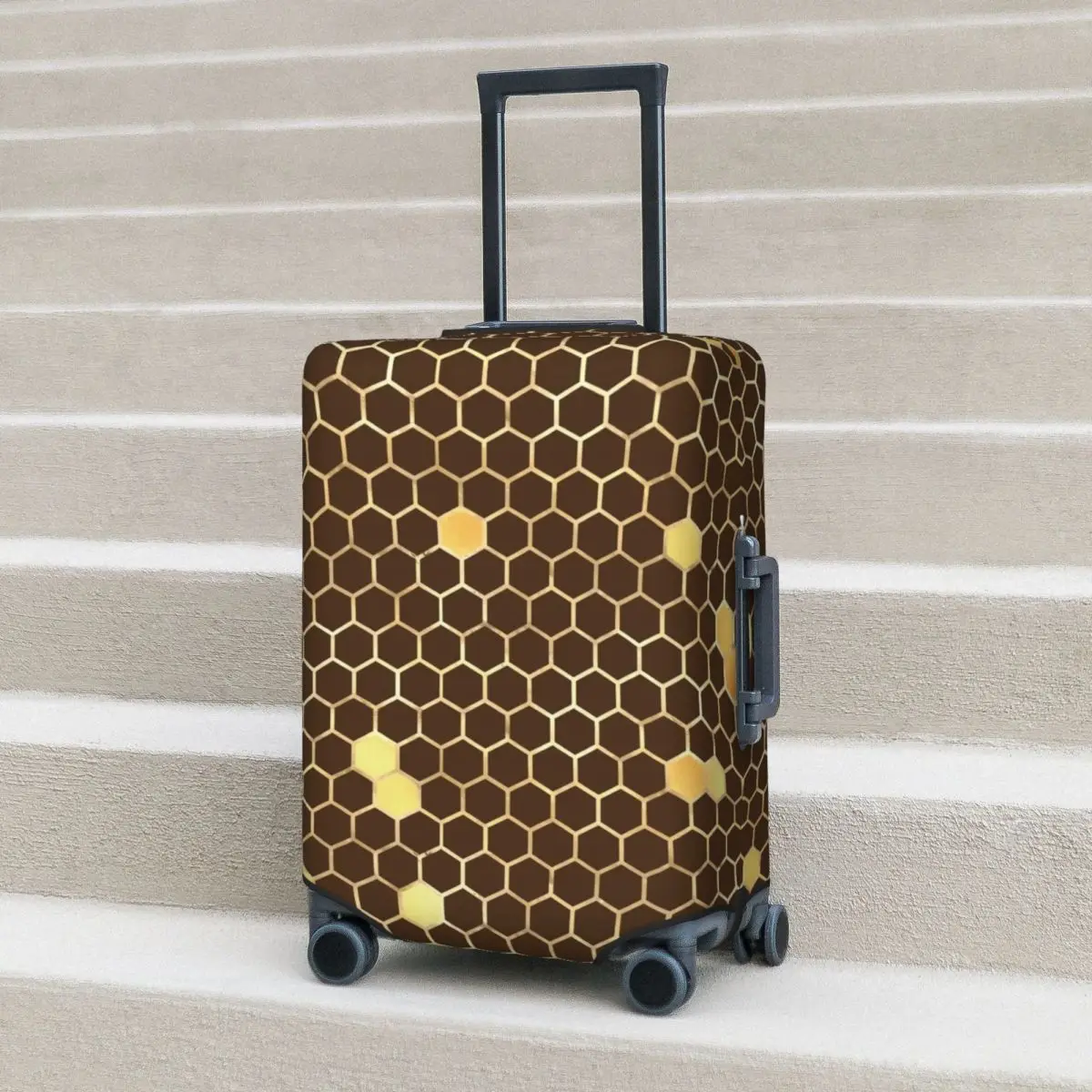 

Honey Bee Hives Suitcase Cover Holiday Geometric Print Elastic Luggage Case Cruise Trip Protector