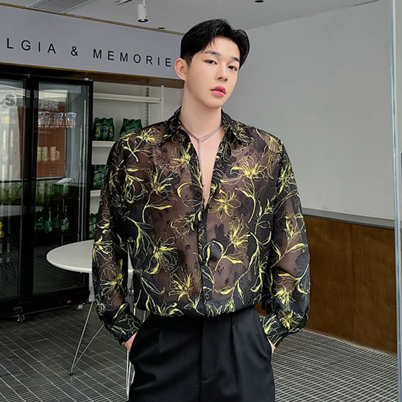 IEFB Summer New Fashion Men Shirt Personalized Breathable Korean Style Male Shirts Floral Pattern Sun-protective Clothing 9C5996