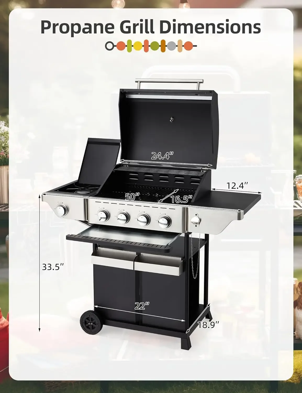 

-For 6 Burners Outdoor Grill Propane Gas Grill Stainless Steel Gas With Storage Racks On Both Sides Patio Garden