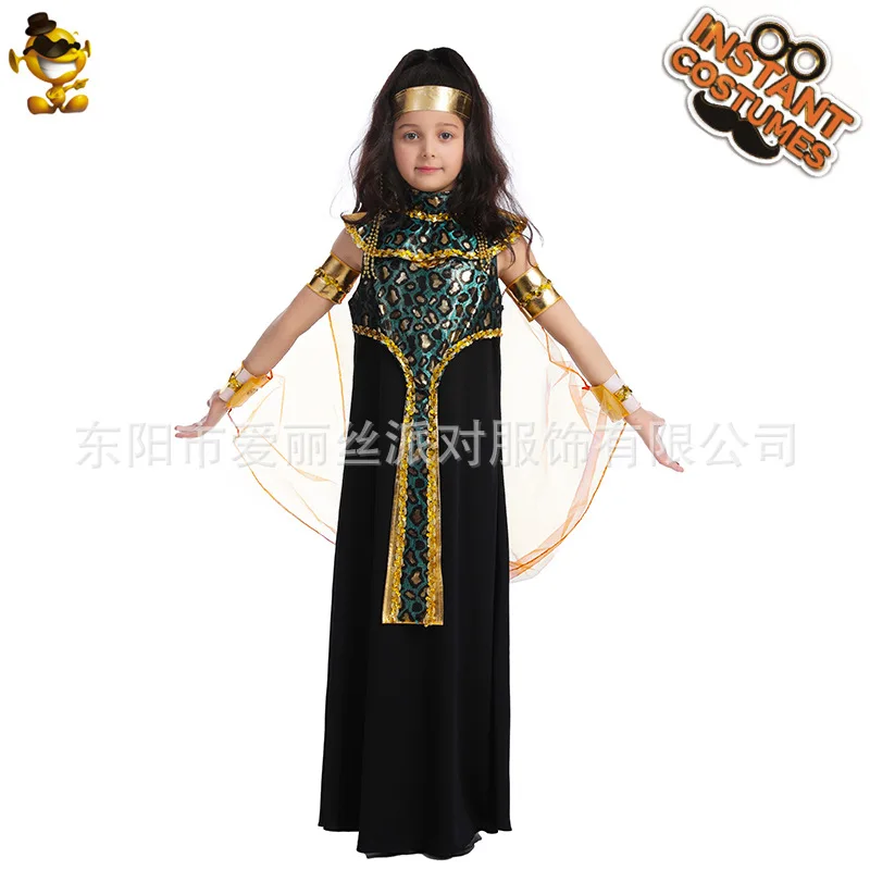 Children Cleopatra Girl Long Dress Performance Costume Halloween Masquerade Party Holiday Carnival Performance Props
