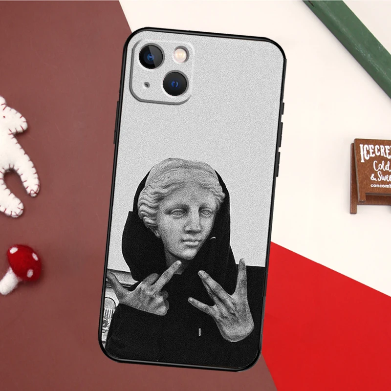 Greek Statue Wearing Hoodie Bumper Phone Case For iPhone 16 15 14 11 12 13 Pro Max X XS XR Plus Back Cover