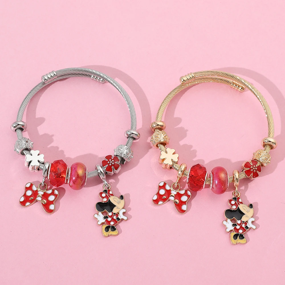 Disney Series Fashionable Cute Mickey Mouse Mickey Red Butterfly Pendant DIY Flower Versatile Beaded Bracelet