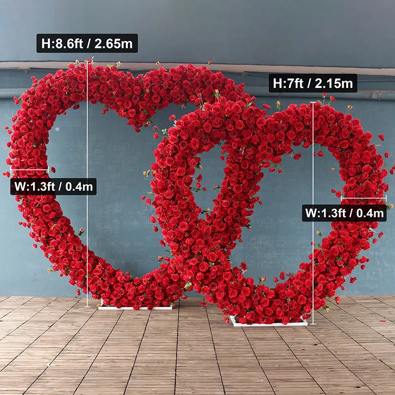 Heart-Shaped Wedding Decoration with Frame, Artificial Rose, Floral Party Backdrop Decor Stand, Red Rose, Luxury
