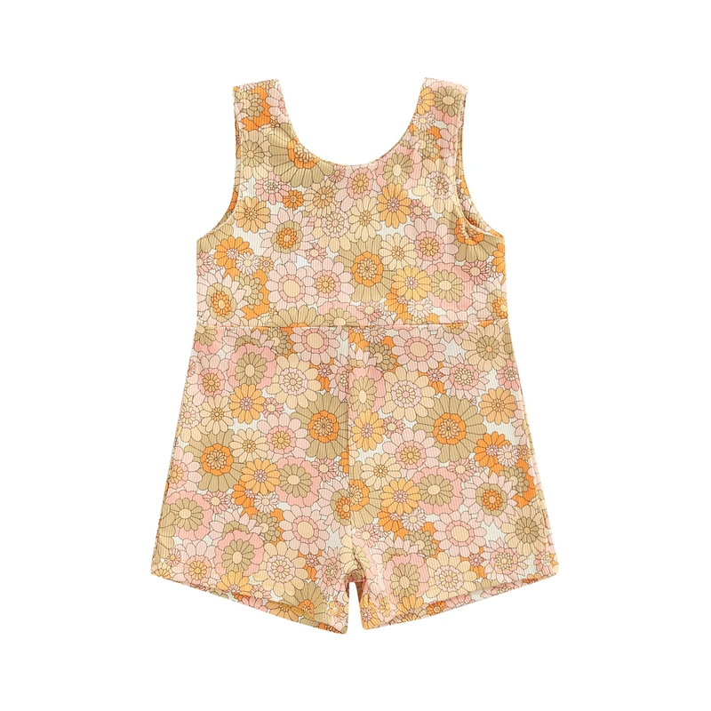 

Toddler Newborn Infant Baby Girl Summer Jumpsuit Floral Rainbow Print Sleeveless Sling Tie-Up Romper Shorts Kid Overalls