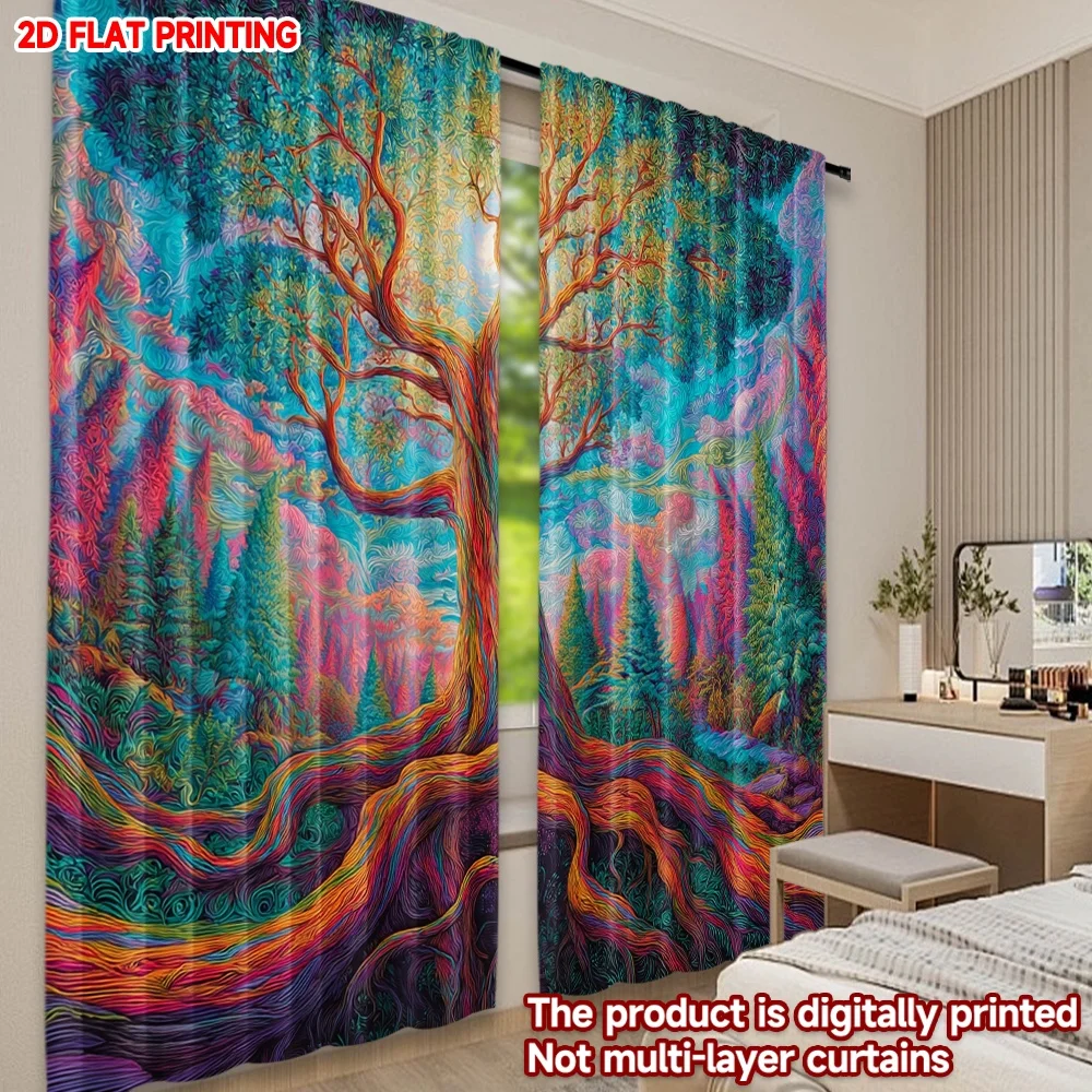 2D الطباعة المسطحة 2 قطعة الستار دوامة شجرة الرقمية المطبوعة البوليستر الستائر الأسرة الطرف الديكور للاستخدام الداخلي في الهواء الطلق ل