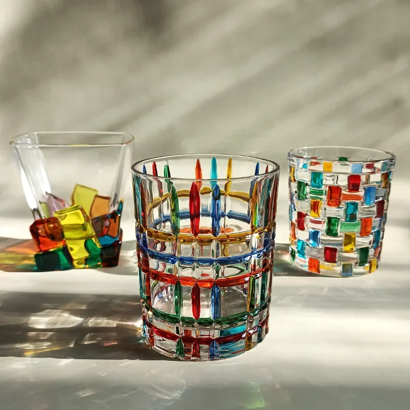 Whiskey glass crystal glass holiday gift designer cup with the same hand-painted line weaving water glass