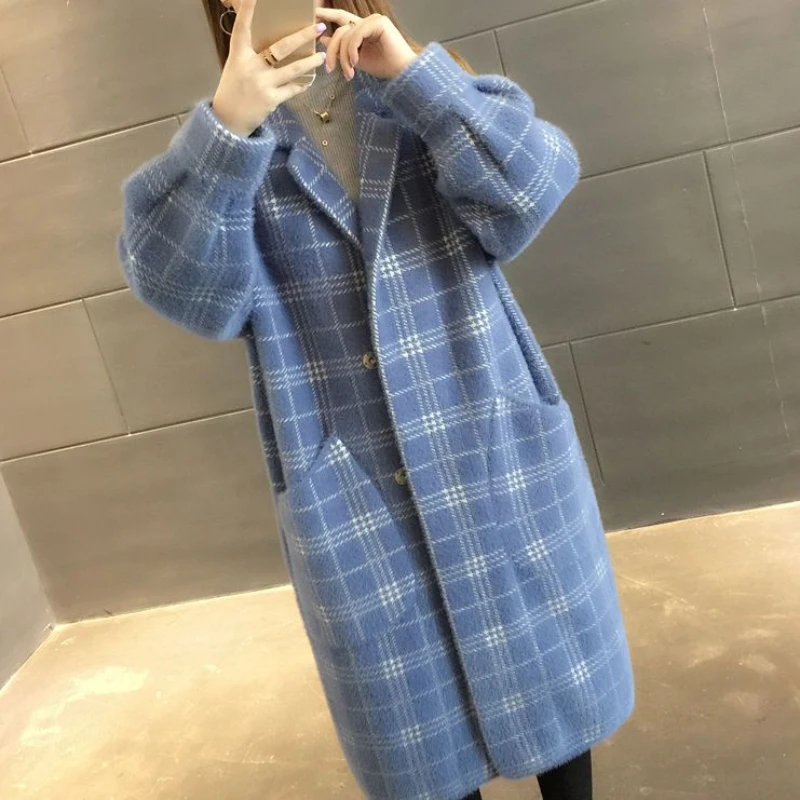 European Long Cashmere Cardigan Female Autumn and Winter New Over-the-knee Slimming Thickened Wool Coat Knitted Sweater