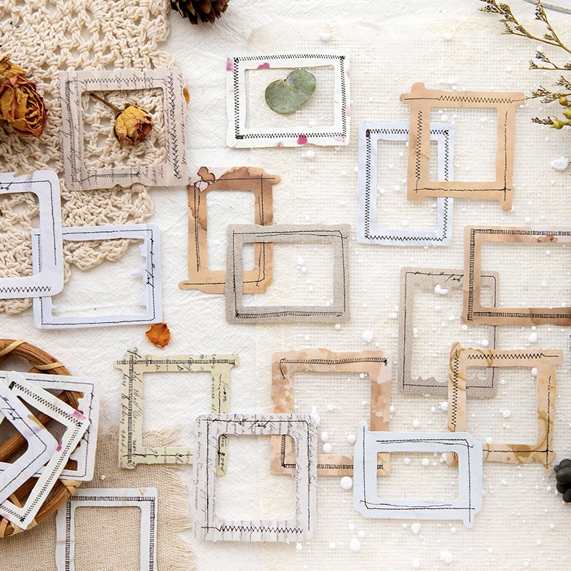 30 pcs/pack Sticker Light Retro Border Collage Art Minimalist Handheld Tent Base Decal Scrapbook 6 kinds