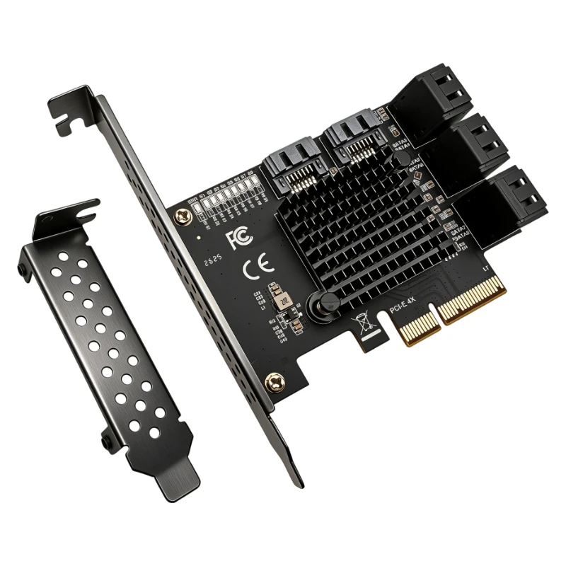PCIe X4 to 8 Port SATA 3.0 Expansion Card 6Gbps SATA III Controller Adapter + Low Bracket for Desktop PC NAS HDD SSD IPFS Mining