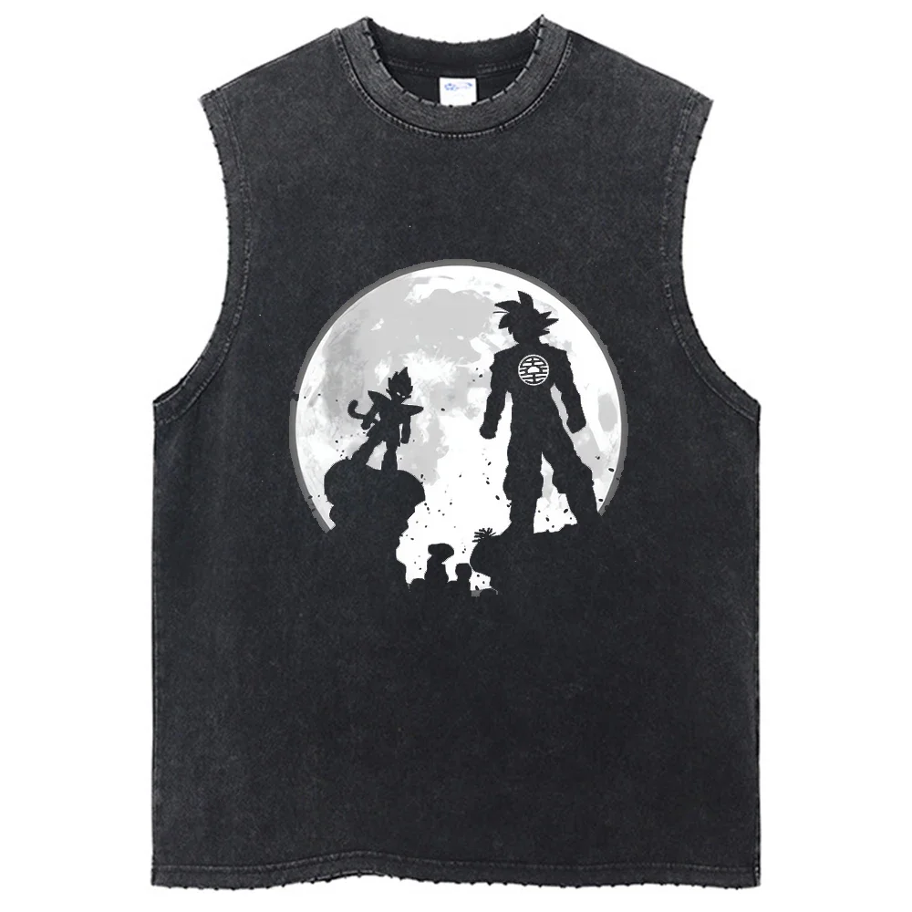 2024 T-Shirts Sleeveless Dragon Ball Print Man Tops Tees Retro Washed Japanese Anime Graphic Streetwear Harajuku Oversize Tank