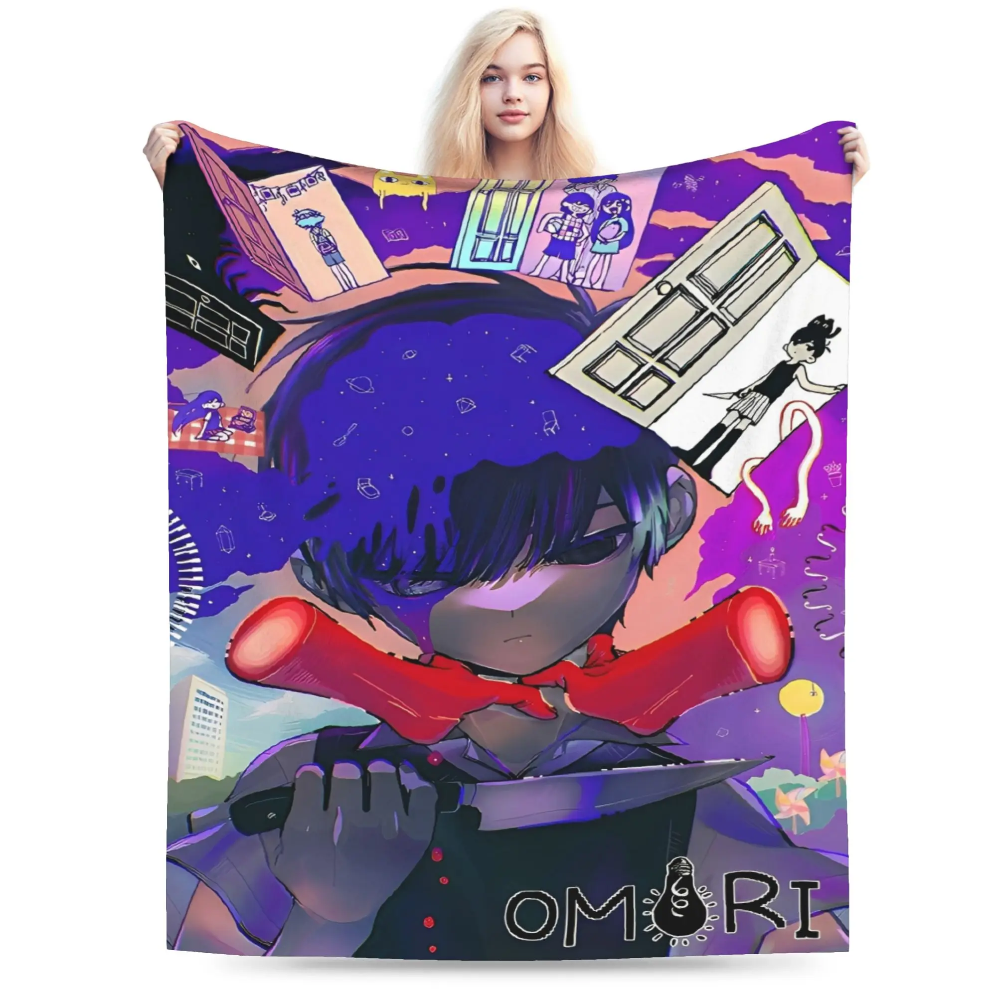 Anime Basil Omori Game Blanket  Warm Soft Plush Throw Blanket For Couch Chair Sofa Bed Decorative Flannel Bedspread Bed Cover
