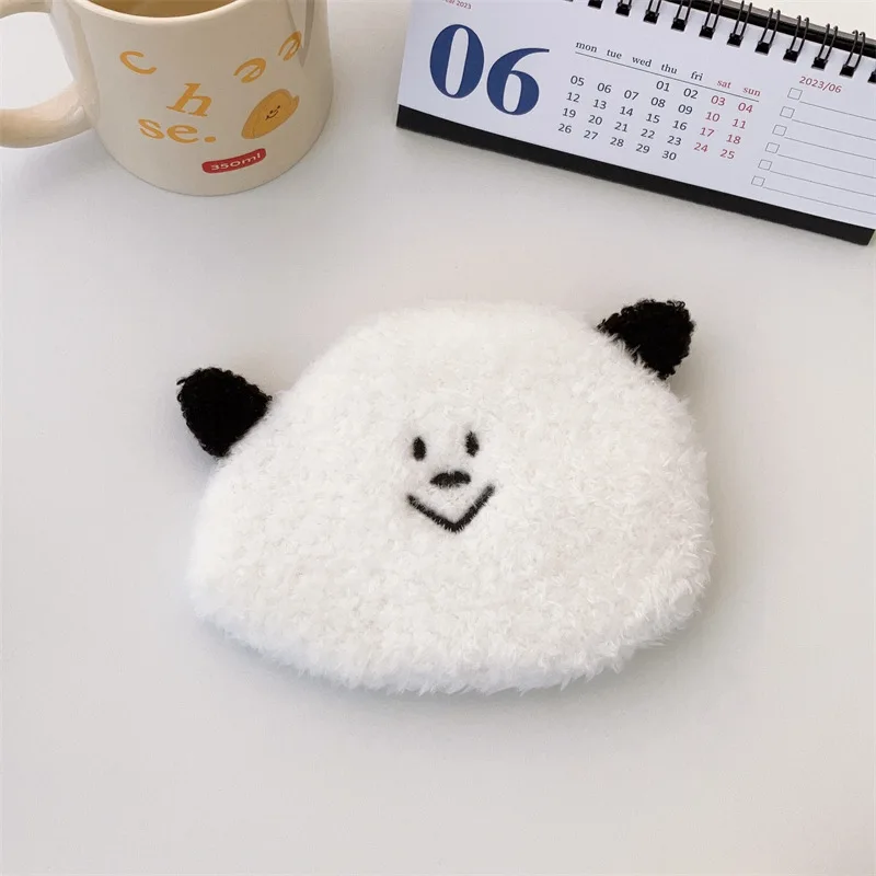 Cute Cartoon Bear Fluffy Zipper Coin Purse Keychain Kawaii Plush Mini Wallet Bag Card Case Key Storage Bag For Woman Girls