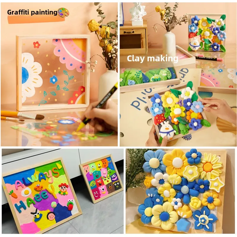 Color Clay DIY 3D Painting Frame Children's Handicraft Clay Paint Works Wooden Wall Painting