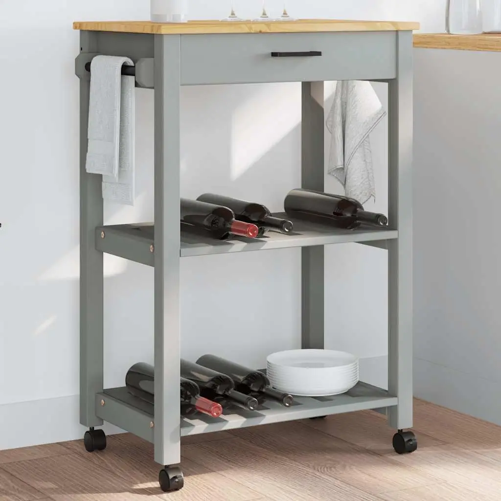 Kitchen Trolley Cart with Drawer & Shelves, Mobile Storage Island on Wheels for Home, Pine Wood 23.6x15.7x34.8