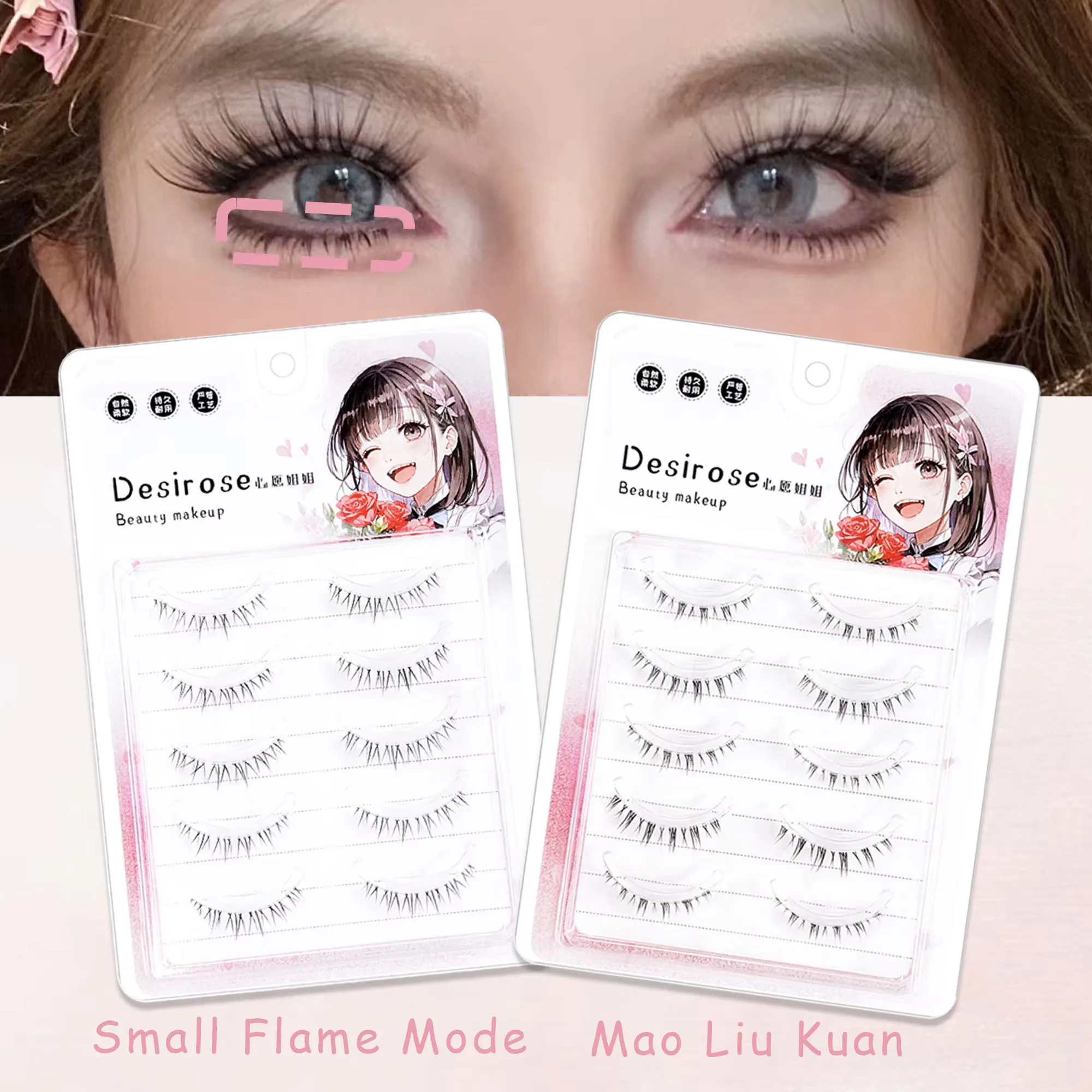 5 Paar Manga-Wimpern, natürliche untere Wimpern, handgefertigte falsche Wimpern mit transparentem Band, geeignet für das tägliche Make-up