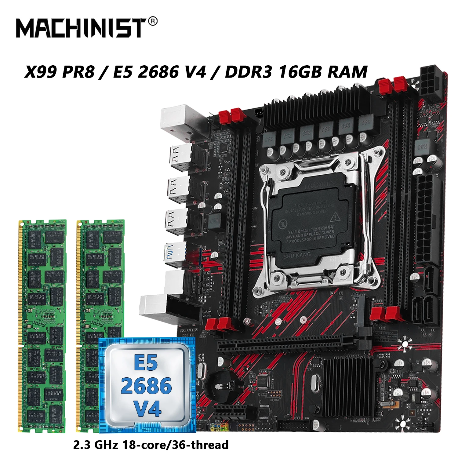 MACHINIST X99 PR8 Motherboard combo.Optional LGA 2011-3 Xeon E5 2686 V4 CPU DDR3 16gb RAM Memory With USB3.0 NVME M.2