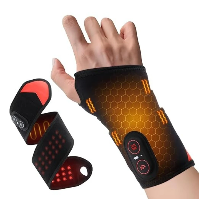 

Cordless Wrist Heating Pad Vibration Massage Heated Wrist Brace Left Right Hand Women Men 3 Heat Vibration Levels Rechargeable