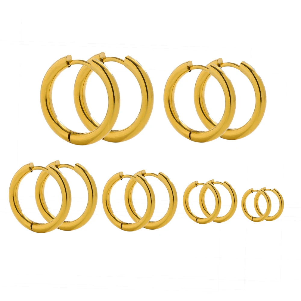 10pcs 18K PVD Gold Plated Stainless Steel Hoop Earrings Women Earrings Men Punk Hiphop Bijoux Gifts Fashion Jewelry Accessories