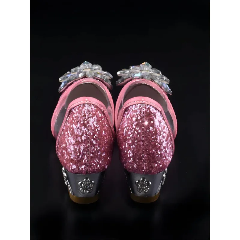 Fashion Cinderella Crystal Bright Diamond Shoes Girl Princess Single Shoes Girl Performance High Heels Shoes