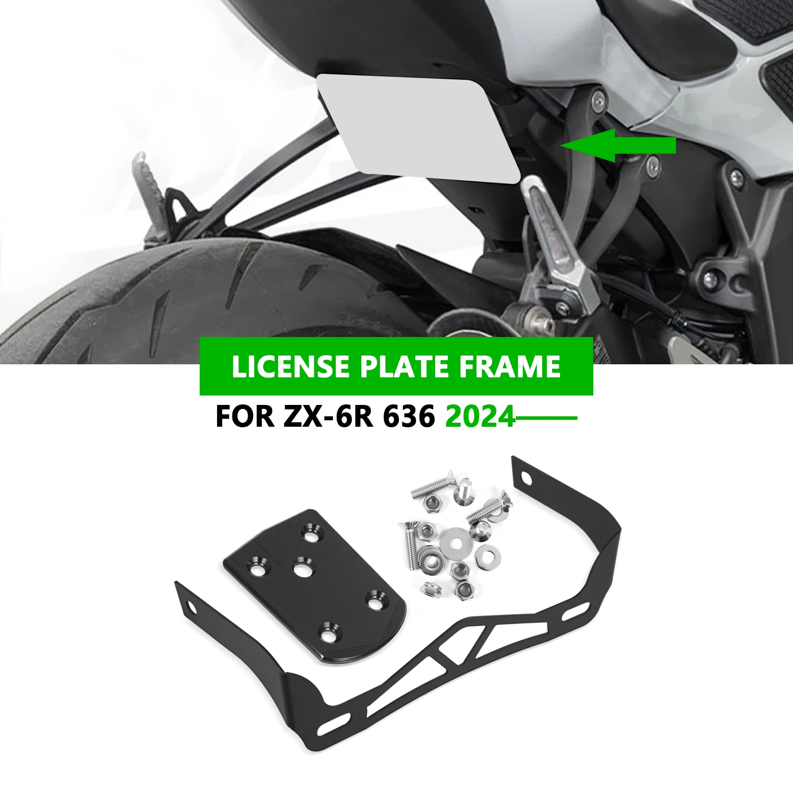 

For NINJA ZX-6R 636 2024+ For KAWASAKI NINJA ZX-6R 636 License Plate Holder LOW-MOUNT FENDER ELIMINATOR BRACKET