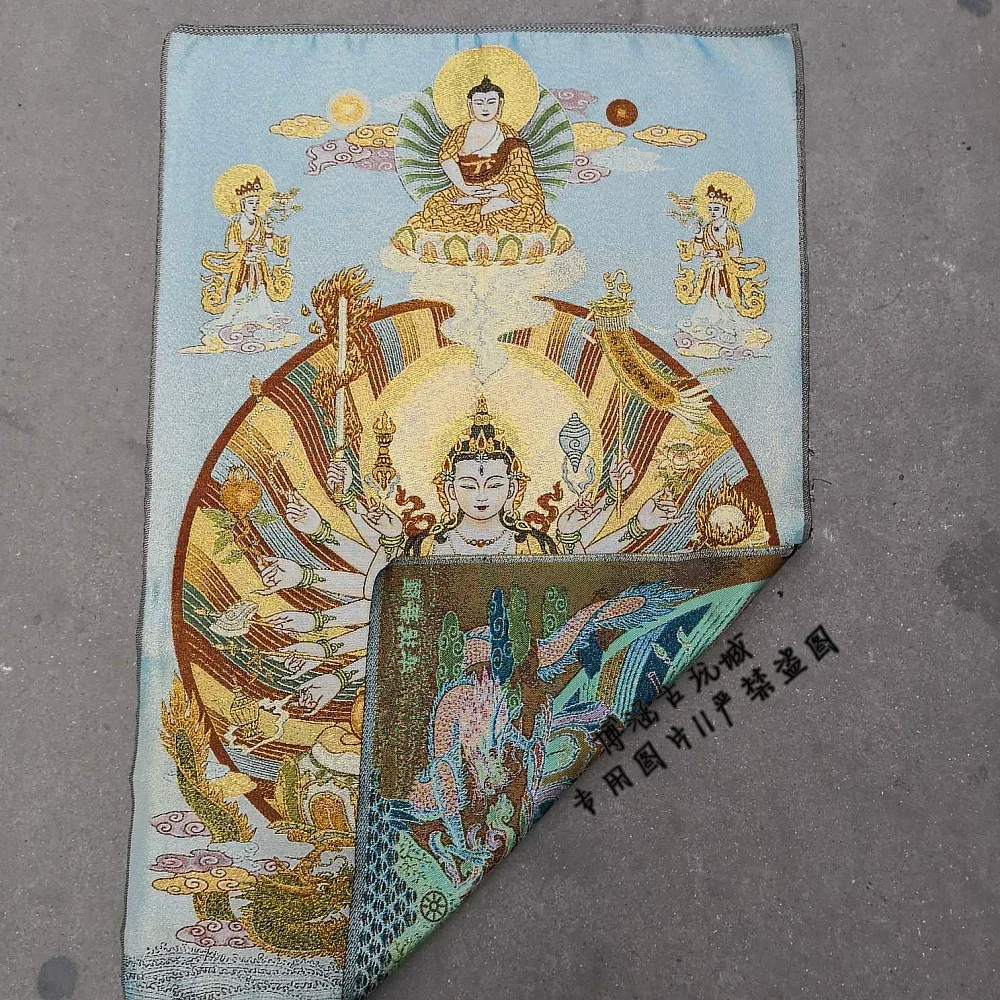 Tibet Thangka Portrait Brocade Painting Silk Religion Thangka Embroidery Figure Qianshou Guanyin