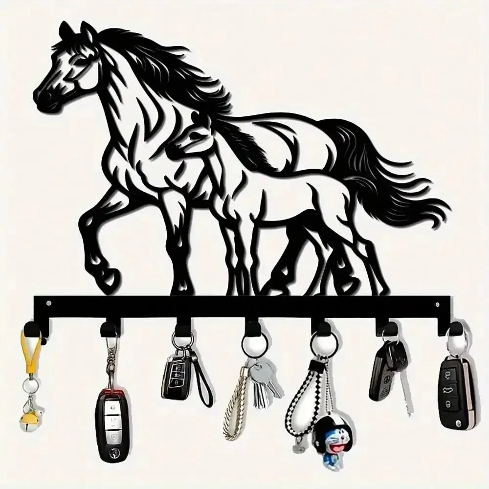 VaultKey Metal Horse Wall Decor 7-Hook Rustproof Entryway Organizer